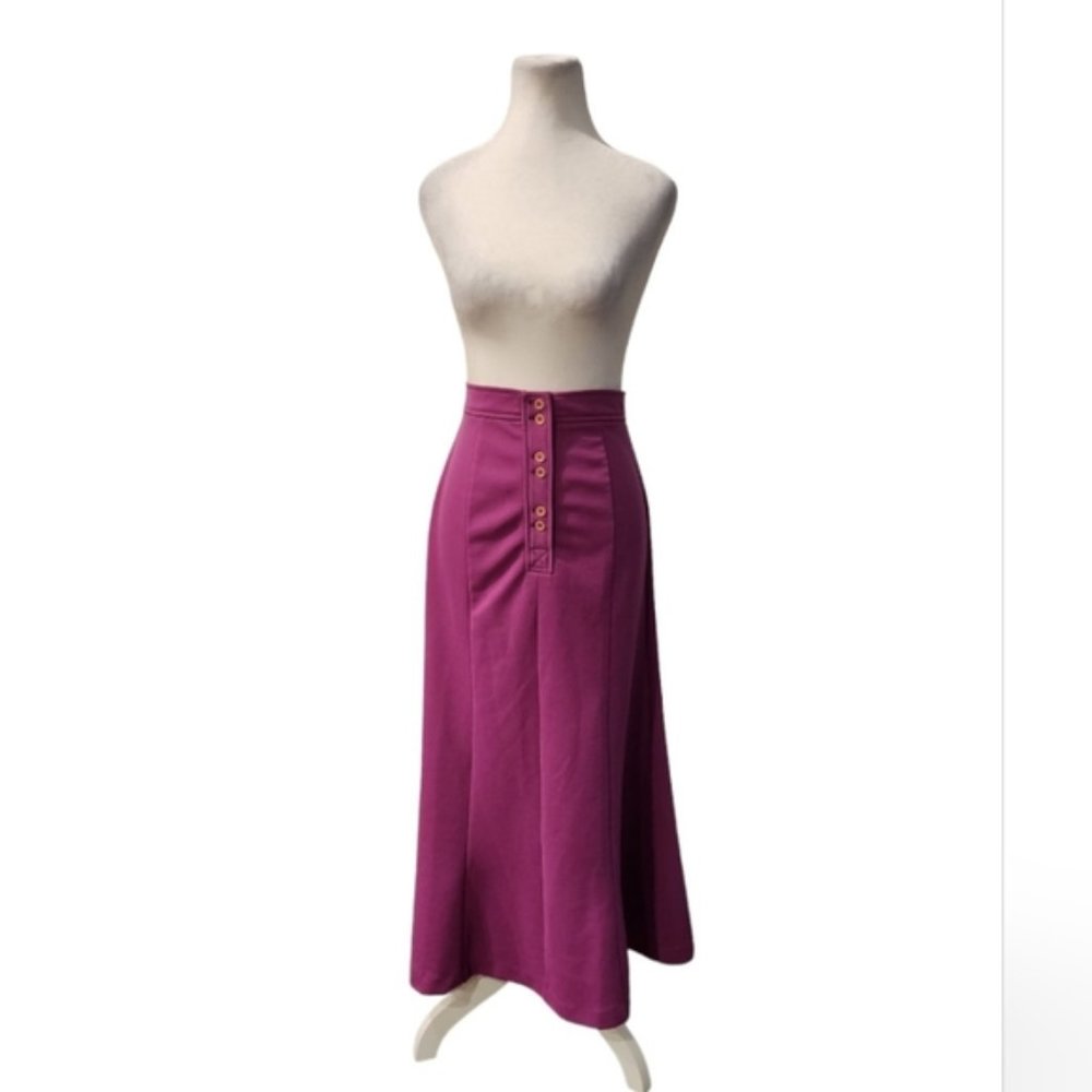 Vintage Fushia Pink Maxi Skirt with Button Detail at Front